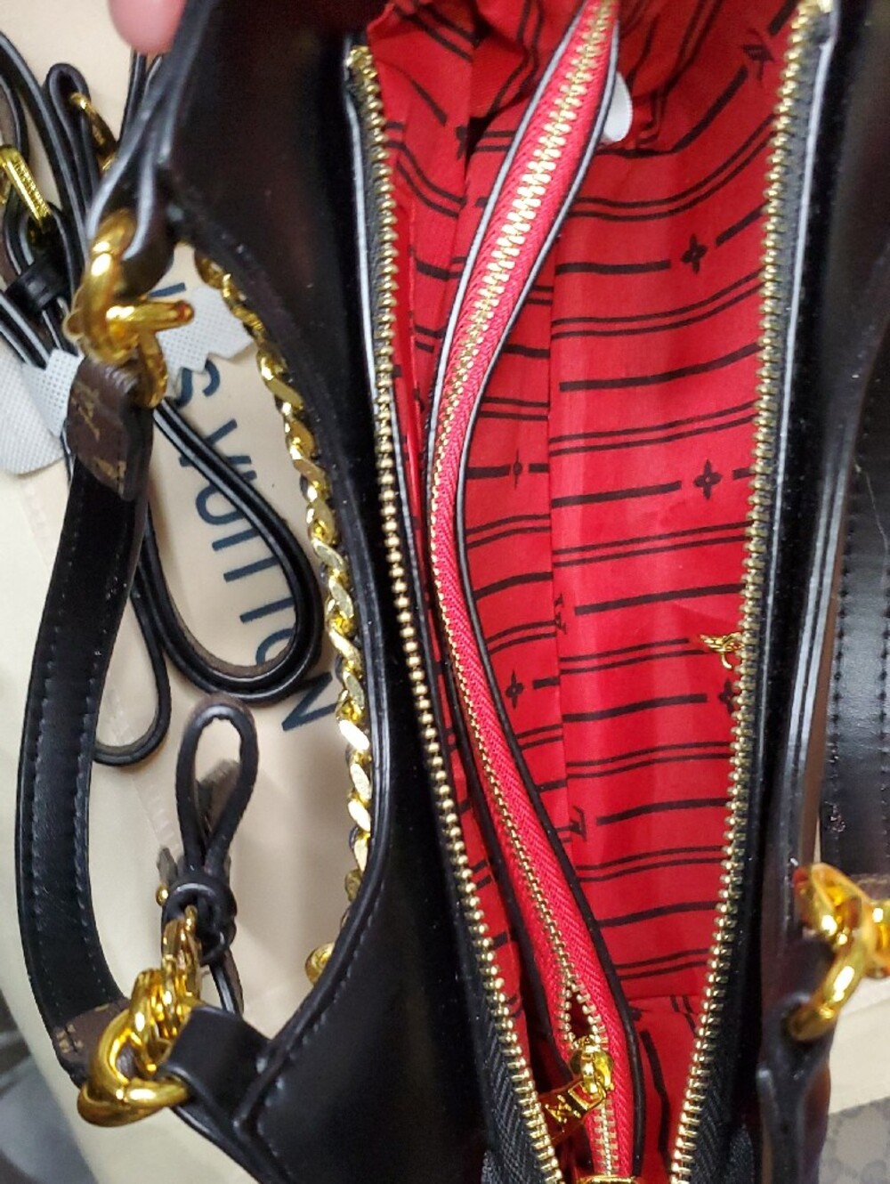 Black Lv Shoulder Bag with Brown Monogram Bow and Gold Hardware - Picture 8 of 14